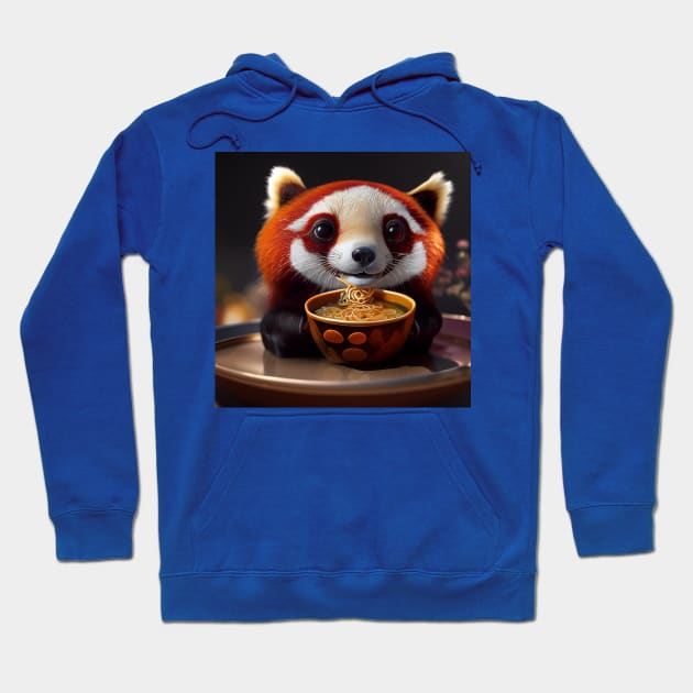 Kawaii Red Panda Eating Ramen Hoodie by Grassroots Green